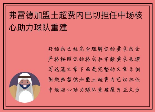 弗雷德加盟土超费内巴切担任中场核心助力球队重建